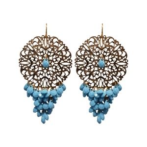 New Henri Bendel's Filigree Turquoise Colored Bead Earrings